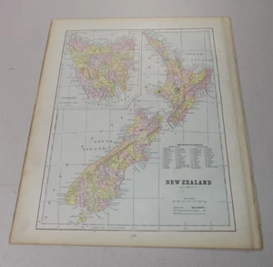 1887 Gaskell Atlas Map of NEW ZEALAND, b/w QUEENSLAND & VICTORIA - Picture 1 of 2