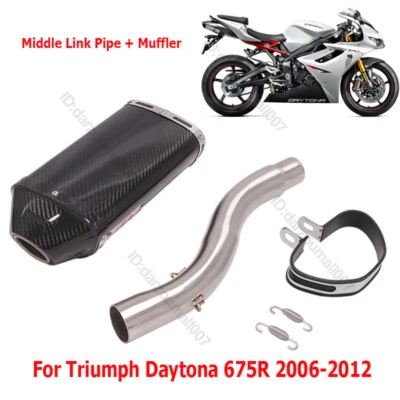 Silenciador de escape de carbono para motocicleta tubo de enlace medio Triumph Daytona 675R 2006-2012 Foto 1 de 4