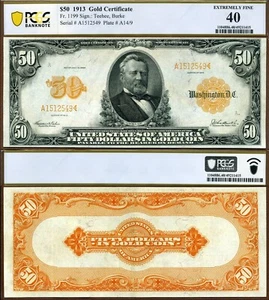 1913 $50 Gold Certificate FR-1199 PCGS Graded Extremely Fine 40 Ulysses S Grant - Picture 1 of 3