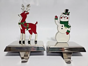 Christmas Stocking Hanger Set Snowman Reindeer - Picture 1 of 5