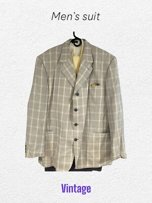 Abrigo deportivo R Raspinni Uomo para hombre 48 L gris amarillo 100 % lana a cuadros traje chaqueta Foto 1 de 4