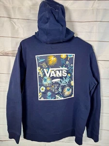 Vans Boy Teen XL Navy Blue Hooded Sweatshirt Graphic Back EUC - Picture 1 of 8