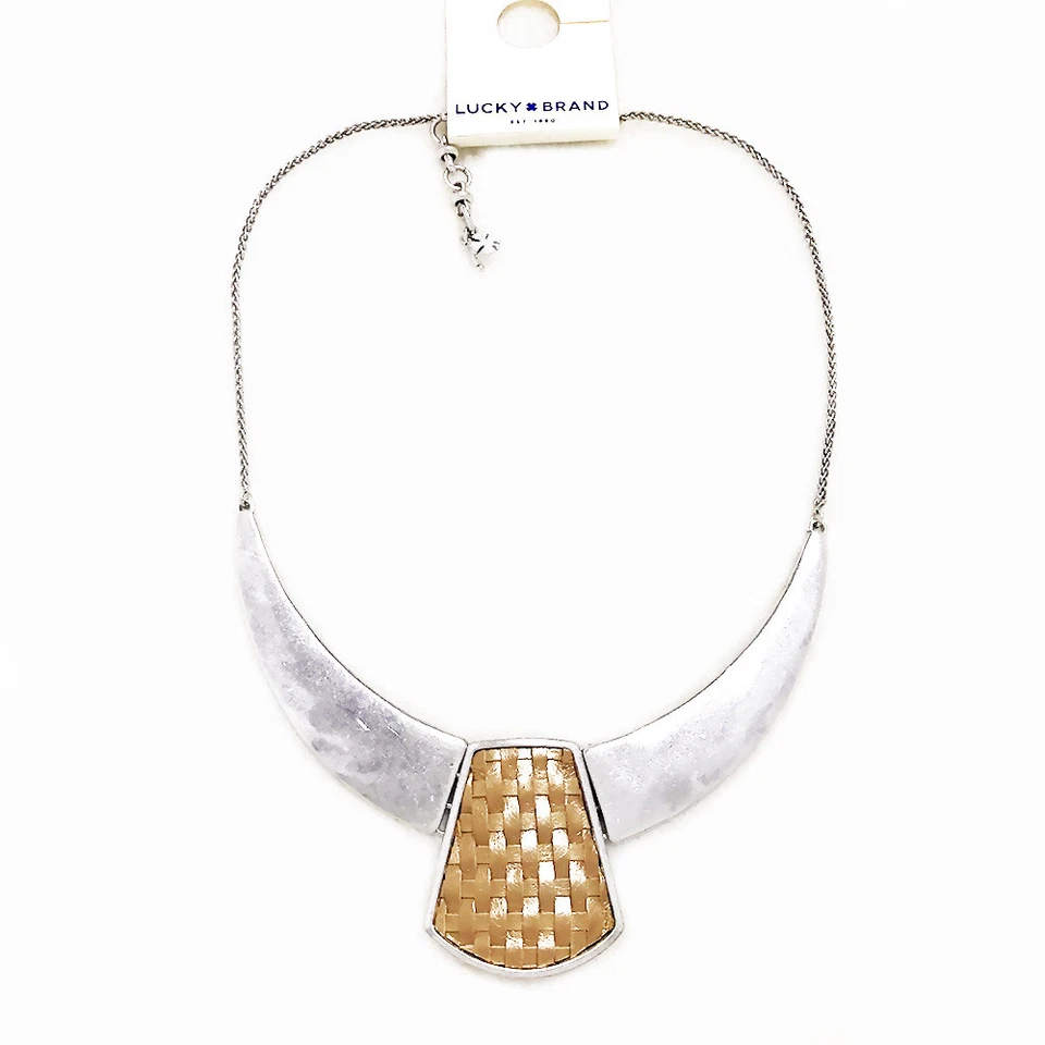 Lucky Brand Silver Tone Tribal Woven Leather Pendant Collar Necklace - Изображение 1 из 1