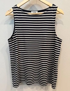 COS Women's Pullover Sleeveless Striped Round Neck Blouse Medium Career Workwear - Picture 1 of 6