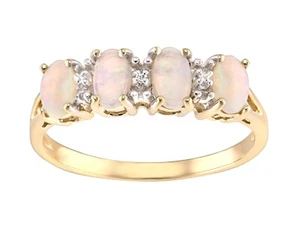 9ct Yellow Gold on Silver Natural Opal & Diamond Eternity Ring size J - V