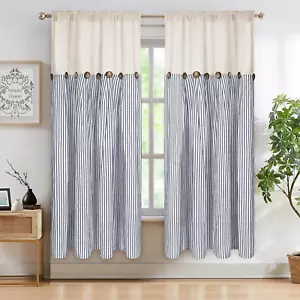 ASPMIZ Cotton Linen Farmhouse Curtains Boho Rustic Button Curtains, Linen Window - Picture 1 of 12