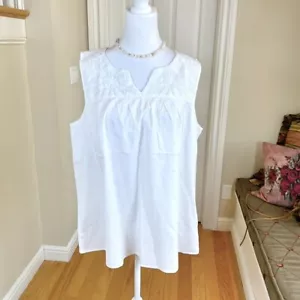 Talbots Blouse Sleeveless Cotton White Embroidered Split Neck Plus 2020 (X) NWT - Picture 1 of 7