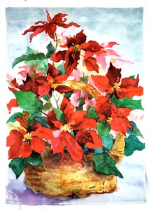 Vintage Poinsettia Christmas 2 Sided 27 x 38 Decorative Flag Yard House Garden - Picture 1 of 8