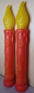 Pair (2) INTEGRATED PLASTICS Noel Candles Christmas Red 37" Lighted Blow Mold - Picture 1 of 23