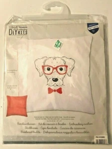 VERVACO Dog with Red Glasses Embroidery Cushion DIY Kit 16" x 16" NEW MSRP $40 - Picture 1 of 3