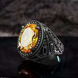Citrine Oval Cut Gemstone With 925 Sterling Silver Yellow Citrine Ring For Men's - Picture 1 of 4