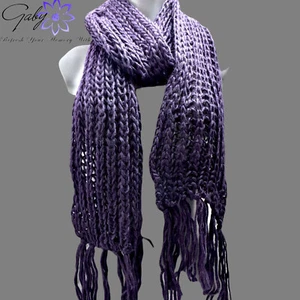 Long Knitted Scarf Vintage Look Purple Chunky Knit One Size Unisex  - Picture 1 of 6