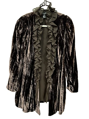 CHAQUETA BLAZER FOCUS 2000 MUJER TERCIOPELO DETALLE VOLANTES LÍNEA LARGA MARRÓN 14P Foto 1 de 4