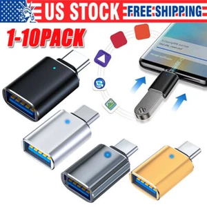 LED USB-C 3.1 Male to USB A Female Adapter Converter OTG Type C Android Phone - Photo 1 sur 16