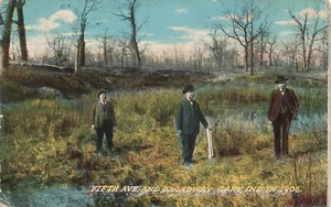 Postcard ~ Gary, Indiana in 1906, 5th Ave. & Broadway, Surveyors in Barren Field - Picture 1 of 2