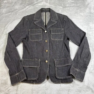 Theory Jacket Women Medium Black Denim Jean Military Blazer Structured 40104498 - Picture 1 of 17