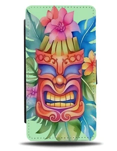 Hawaiian Flowers Tiki Mask Style Flip Wallet Case Classic Look Hawaii Man DA66 - Picture 1 of 3