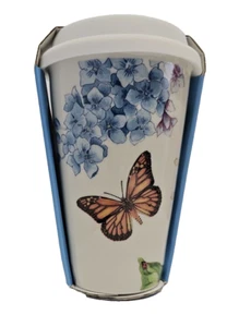 Lenox Butterfly Meadow Thermal Travel Ceramic Mug w/ White Silicone Lid 10oz - Picture 1 of 5