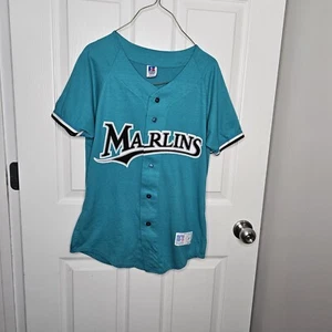 VTG Russell Youth Large Miami Marlins Button Up Jersey MLB Official - Picture 1 of 8