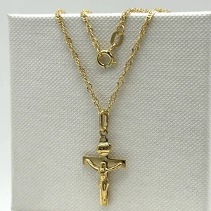 Real 9ct Gold Inri Crucifix Cross Pendant Necklace 18 inch / 14mmx22mm - Picture 1 of 10