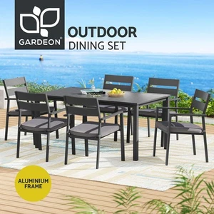 Gardeon Outdoor Dining Set 7 Piece Aluminum Table Chairs Setting Black - Picture 1 of 8