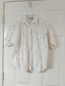 Vintage Khazana Damen Größe Medium Knopfleiste Bluse Top gestreift 80er Print Regenbogen - Bild 1 von 6