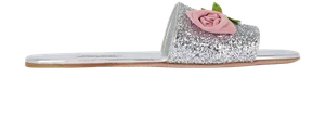 Miu Miu Rose Detail Slip On Sandal Pink Silver Leather Womens 7 - Picture 1 of 5