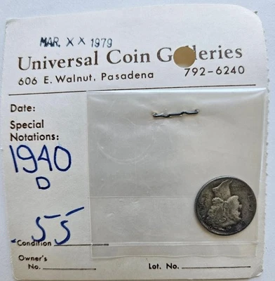 Moneda de diez centavos de plata Mercury Liberty Head 1940-D de Estados Unidos, 90 % de plata Foto 1 de 4