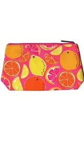 Clinique Cosmetic Bag Neon Fruit  Colorful Pink Zipper Lined NWOT - Foto 1 di 5