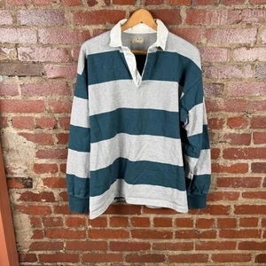 Vintage L.L. Camisa polo de rugby a rayas verdes grises grandes Bean para hombre hecha en EE. UU. años 90 - Imagen 1 de 7