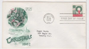 TurtlesTradingPost- Christmas Wreath- 1962 FDC #1205- Artcraft Cachet - Picture 1 of 1