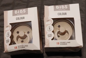 2 BIBS Colour size 1 Pacifiers Vanilla Natural Rubber -package wear  -Shelf - Picture 1 of 9