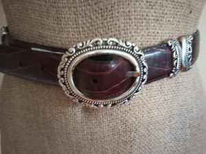 LAKE SHORE DRIVE Faux Leather Reversible Burgundy Black Belt Silver Scroll Sz S - Picture 1 of 7