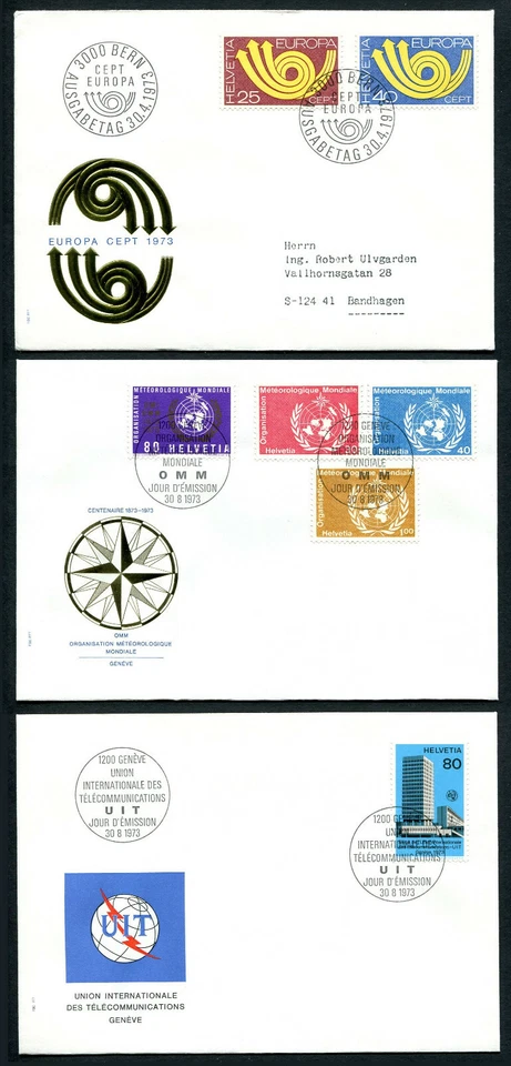 Switzerland K83 3 FDC 1973 GOLD Europa CEPT UN UIT - Image 1 of 1