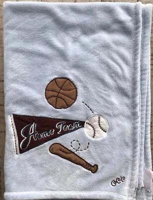 Bate de béisbol azul vintage Cocalo pelota bebé niño manta baloncesto 30x40 usado en excelente estado Foto 1 de 3
