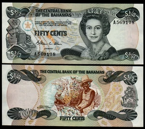 BAHAMAS ½ Dollar 50 CENTS P-42 1984 x 1 Pcs WCA Queen QE UNC World Currency NOTE - Picture 1 of 3