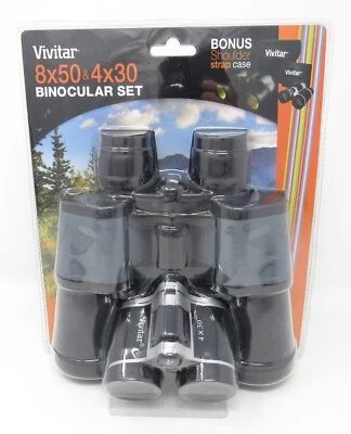 Juego de binoculares Vivitar 8x50 y 4x30 con estuches de transporte correa para el cuello paño de limpieza Foto 1 de 4
