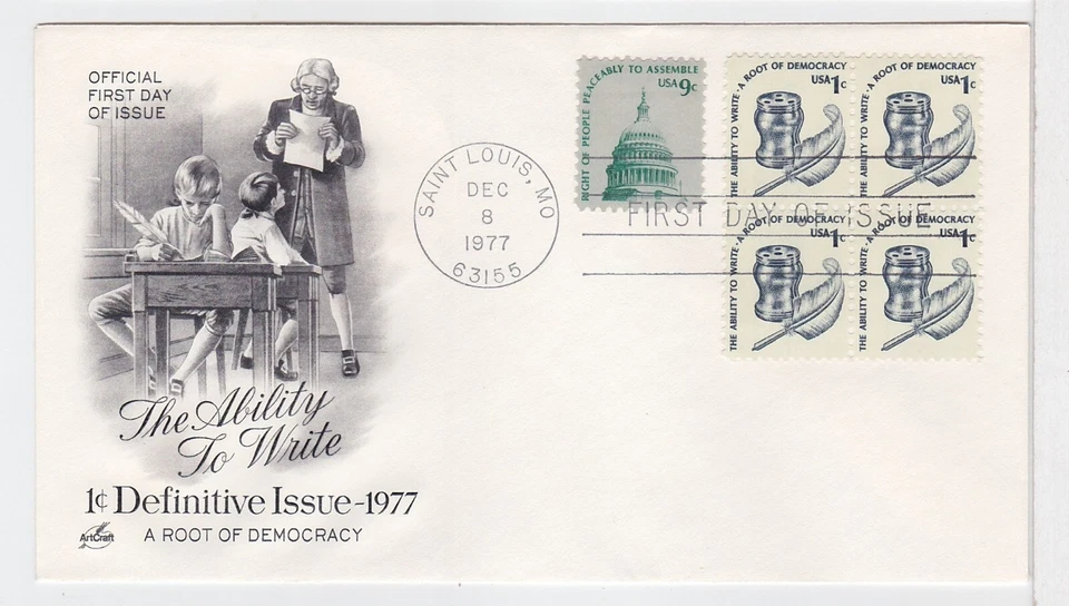 TurtlesTradingPost- Ability to Write- 1 Cent 1977 #1581 FDC Artcraft Hand Cancel - Image 1 of 1