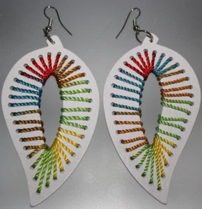 White String Art Boho Earrings Colorful Accent Dangle Fashion Jewelry Women Boho - Picture 1 of 3