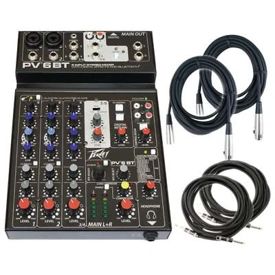 Peavey PV 6 BT 6 Channel Compact Mixing Mixer Console with Bluetooth + 4 Cables - Image 1 of 4