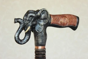 Bastón de madera de elefante negro tallado a mano bastón de senderismo elefante de madera - Imagen 1 de 8