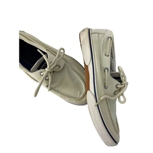 Men’s Sperry Top Sider Boat Deck Shoes Low Sneaker 9.5 Beige Canvas 5253 Vegan - Picture 1 of 12
