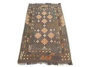 Vintage Brown Afghan Maimana Wool Kilim Rug | Flatweave Caucasian Inspires kilim - Picture 1 of 13