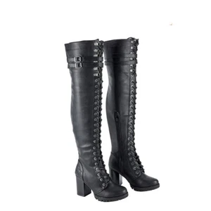 Botas de combate de cuero para mujer con cordones hasta la rodilla para motociclismo 6-11 - Imagen 1 de 4