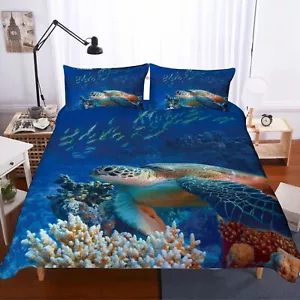 3D Sea World Sea Turtle Quilt Cover Set Duvet Cover Bedding Pillowcases - Picture 1 of 7