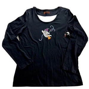 Holiday Editions Long Sleeve Tee Shirt Women's Black Sequin Halloween Ghost Sz S - Picture 1 of 5