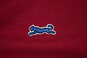 Vintage Le TIGRE Shirt Size S/M 80s Maroon Blue Tiger Cobain Special Made USA - Picture 1 of 7