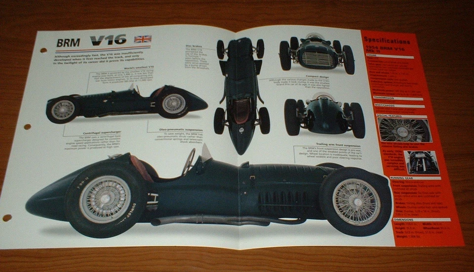 BRM V16 MK II 1954 ORIGINAL IMP FOLLETO ESPECIFICACIONES INFORMACIÓN MKII 2 54 53 52 51 50 49★★ Foto 1 de 1