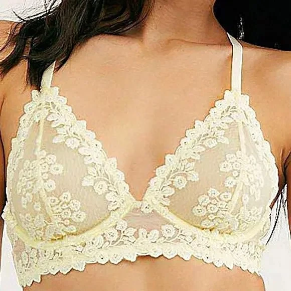 Sujetador con aros Free People 36B Veronica de encaje amarillo claro para mujer Foto 1 de 4