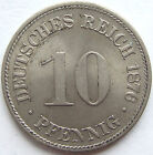 Pièce de Monnaie Reich Allemand Empire 10 Pfennig 1876 H En Uncirculated
